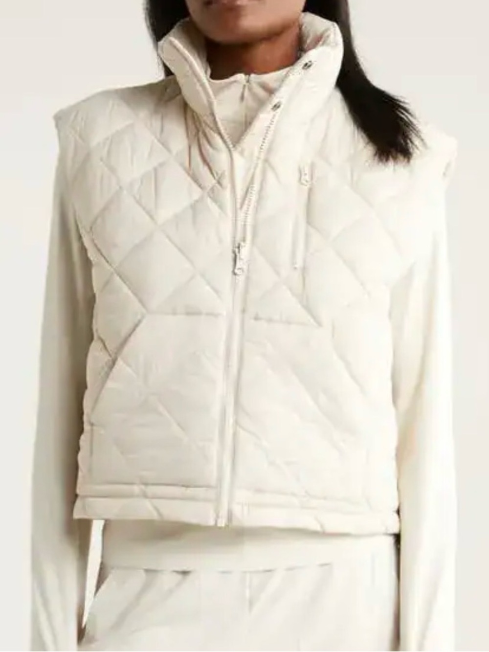 Zella Quilted Reversible Puffer Vest in Light Beige M